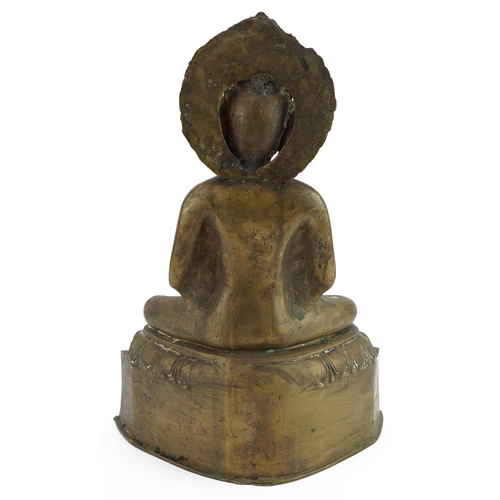 149 - Large Chino Tibetan patinated bronze figure of Buddha, 36cm high