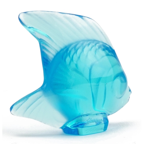 360 - Lalique France, blue glass angel fish with box, etched Lalique France, 4.8cm high