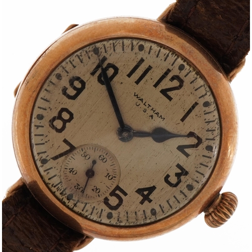 2223 - Waltham, gentlemen's 9ct gold trench wristwatch, 31.5mm in diameter
