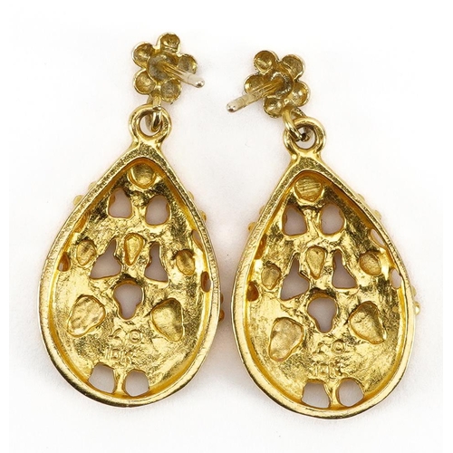 2095 - Pair of 10k three tone gold leaf drop earrings, 2.6cm high, 3.7g