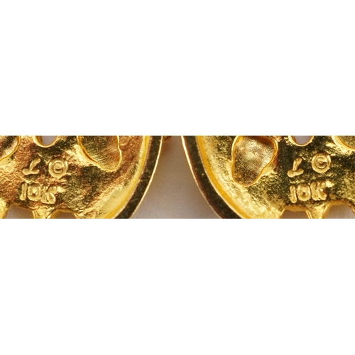 2095 - Pair of 10k three tone gold leaf drop earrings, 2.6cm high, 3.7g