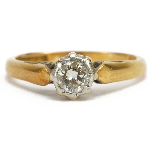 2096 - 18ct gold and platinum diamond solitaire ring, the diamond approximately 0.17 carat, size H/I, 2.4g