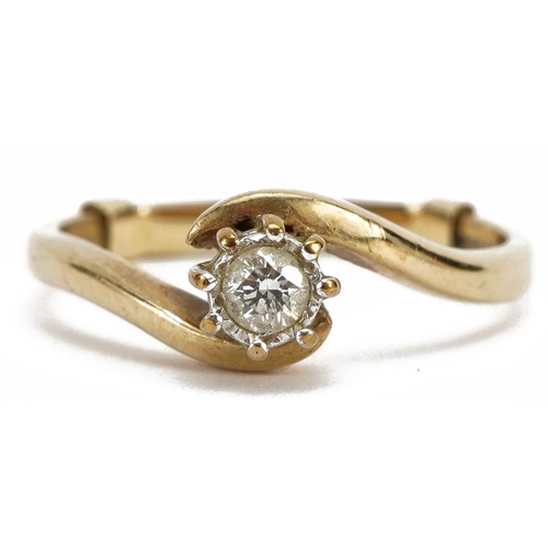 2080 - 9ct gold diamond solitaire ring, the diamond approximately 2.8mm in diameter, size M, 2.5g