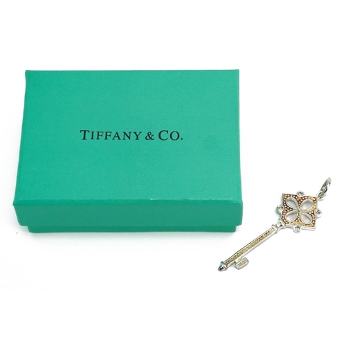 2226 - Tiffany & Co silver clear stone key charm with box, 5.8cm in length, 3.9g