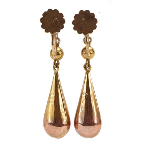 2216 - Pair of 9ct gold drop earrings, 3.2cm high, 2.0g