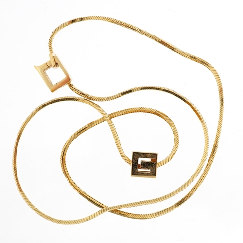 2050 - Gucci, 18ct gold box pendant on 18ct gold snake link necklace with booklet and box, 42cm in length, ... 