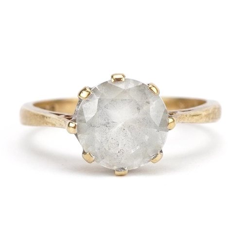 2153 - 9ct gold clear stone solitaire ring, the clear stone approximately 8.2mm in diameter, size K, 2.2g