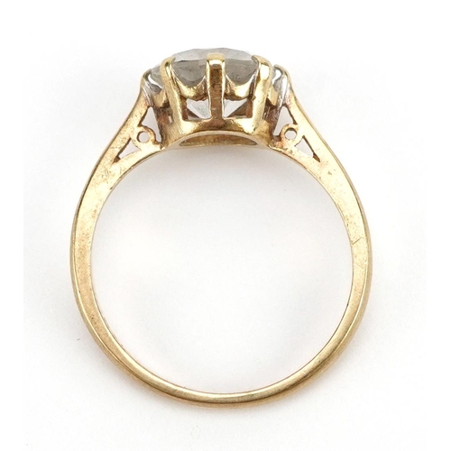 2153 - 9ct gold clear stone solitaire ring, the clear stone approximately 8.2mm in diameter, size K, 2.2g