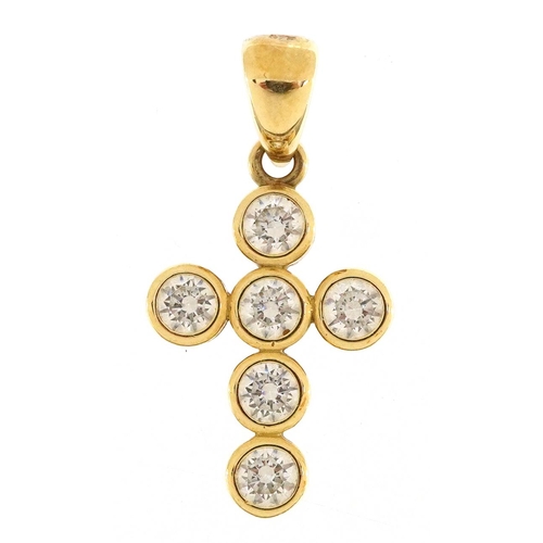 2107 - 9ct gold clear stone cross pendant, 2.5cm high, 2.0g