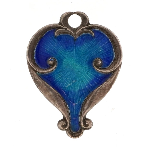 2136 - Art Nouveau style silver and blue guilloche enamel pendant, 2.6cm high, 3.1g