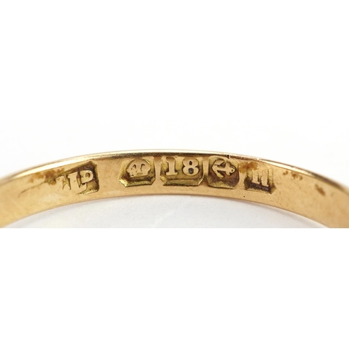 2129 - Edwardian 18ct gold sapphire and diamond boat ring, indistinct Birmingham hallmarks, the largest sap... 