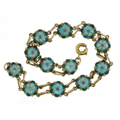 2043 - Silver gilt and enamel floral bracelet, 17cm in length, 5.0g