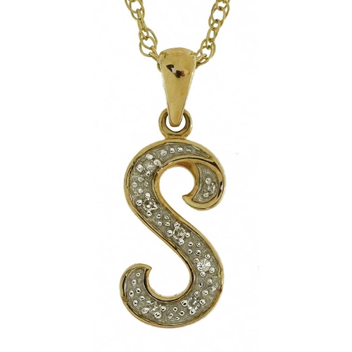 2202 - 9ct gold diamond initial S pendant on 9ct gold necklace with Danbury Mint certificate of authenticit... 