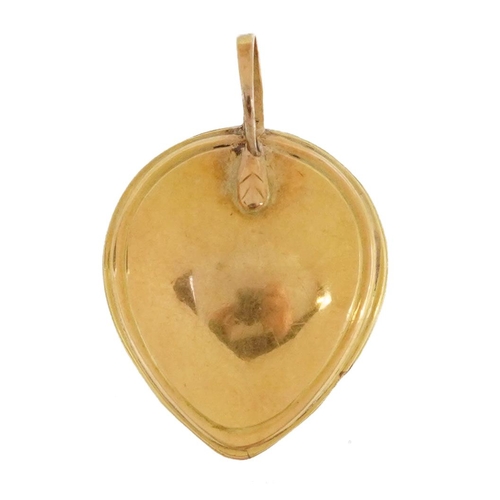 2118 - Unmarked gold purple stone tear drop pendant, tests as 18ct gold, possibly Indian, 3.0cm high, 5.5g