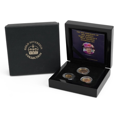 603 - The Five Portraits of Her Majesty Queen Elizabeth II 90th Birthday gold sovereign set with box and c... 