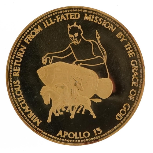 601 - 22ct gold Apollo 13 Rescue from Space medallion with case, certificate numbered 11/100 and Memorial ... 