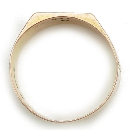 2066 - 9ct rose gold ring with engraved shoulders, set with a diamond, London 1925, size Q, 4.2g
