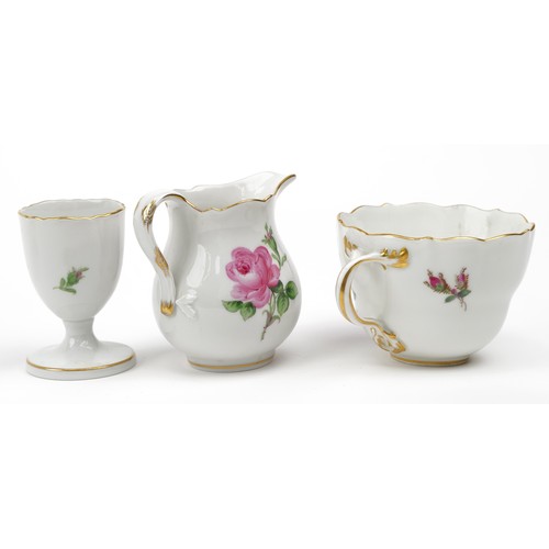 180 - Meissen, German porcelain hand painted with roses comprising cup with saucer, side plate, eggcup and... 