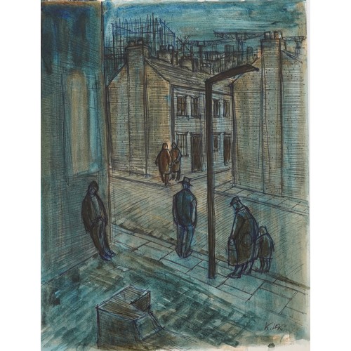 1503 - Karel Lek - Industrial street scenes, three Welsh ink and watercolours on paper, unframed, the large... 