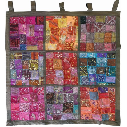 1378 - Indian wall hanging textile with sequins embroidered with flowers, 127cm x 130cm