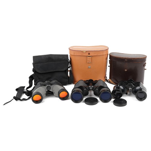 863 - Three pairs of binoculars with cases comprising Ross of London Solaross 9 x 35, Gardman 8 x 40 WA an... 