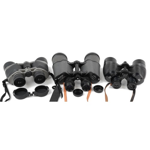 863 - Three pairs of binoculars with cases comprising Ross of London Solaross 9 x 35, Gardman 8 x 40 WA an... 