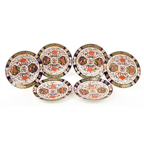 281 - Derby, set of six 19th century cabinet plates decorated in the Imari pattern, each 22.5cm in diamete... 