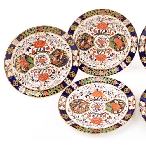 281 - Derby, set of six 19th century cabinet plates decorated in the Imari pattern, each 22.5cm in diamete... 