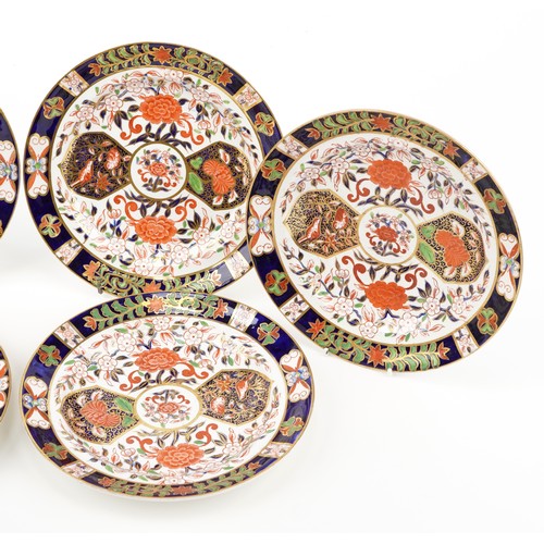 281 - Derby, set of six 19th century cabinet plates decorated in the Imari pattern, each 22.5cm in diamete... 