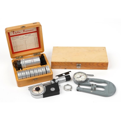 589 - Vintage watchmaker's tools comprising Stella Economic watch crystal glass remover and two gauges inc... 