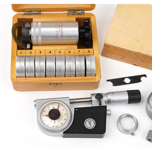 589 - Vintage watchmaker's tools comprising Stella Economic watch crystal glass remover and two gauges inc... 