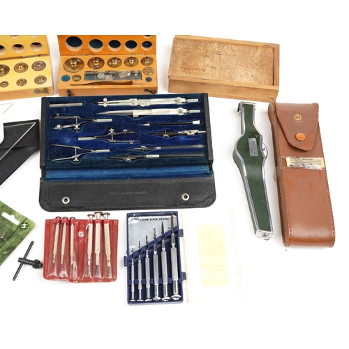 591 - Collection of vintage jewellers precision instruments and tools including Stanton weights, Becker we... 