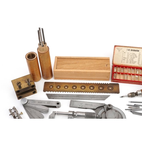 592 - Vintage watchmaker's tools and precision instruments including Beech & Son capsules, Brown & Sharpe ... 