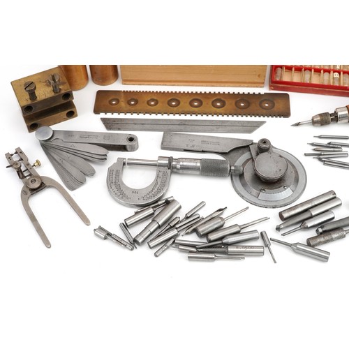 592 - Vintage watchmaker's tools and precision instruments including Beech & Son capsules, Brown & Sharpe ... 