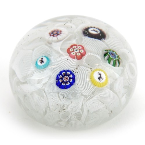 188 - 19th century millefiori glass paperweight with animal canes, possibly Baccarat, 5.5cm in diameter