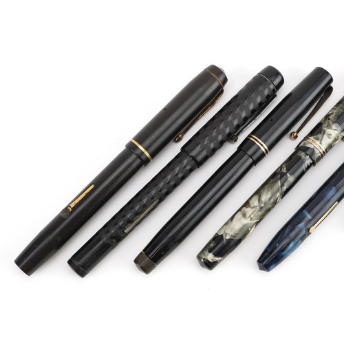 217 - Six vintage fountain pens with gold nibs, three marbleised, including National Security, Swann Lever... 