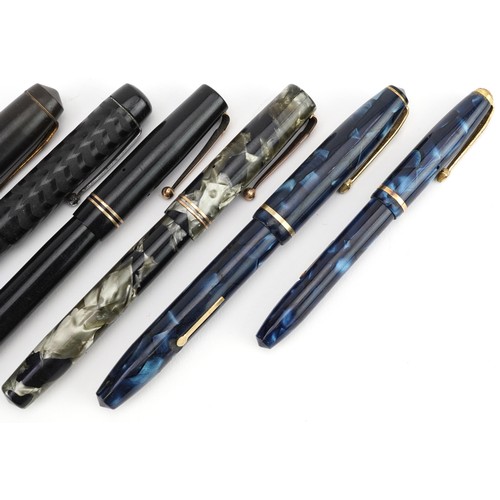 217 - Six vintage fountain pens with gold nibs, three marbleised, including National Security, Swann Lever... 