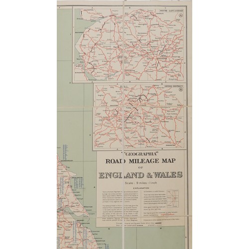 718 - Geographia canvas backed road mileage map of England & Wales with slip case, 126cm x 102cm