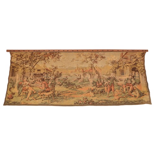 1500 - Tapestry woven with a Continental landscape with figures playing instruments, 180cm 69cm