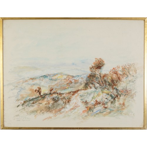 1735 - Stephane H C Gourjon - Windswept landscape, French Impressionist watercolour, indistinctly inscribed... 