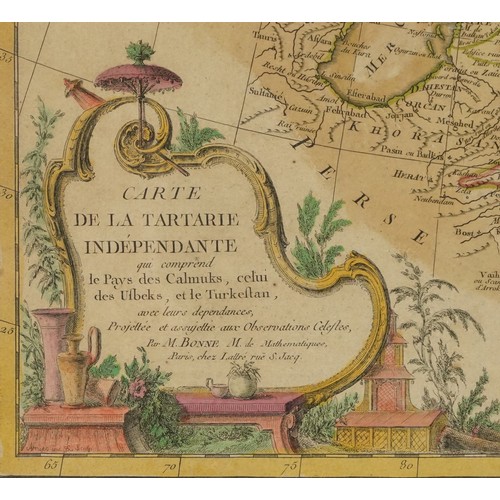 1733 - Three maps including an antique example after Rigobert Bonne of Asia, each mounted, framed and glaze... 