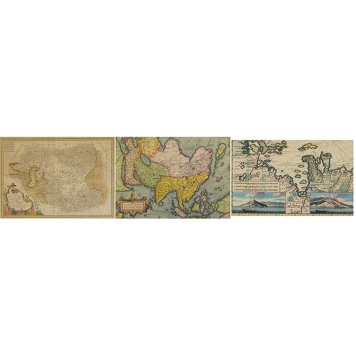 1733 - Three maps including an antique example after Rigobert Bonne of Asia, each mounted, framed and glaze... 