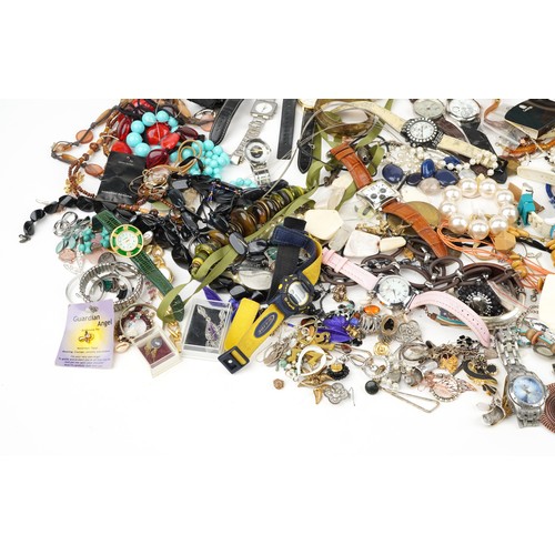 2638 - Large collection of vintage and later costume jewellery and wristwatches including necklaces, brooch... 