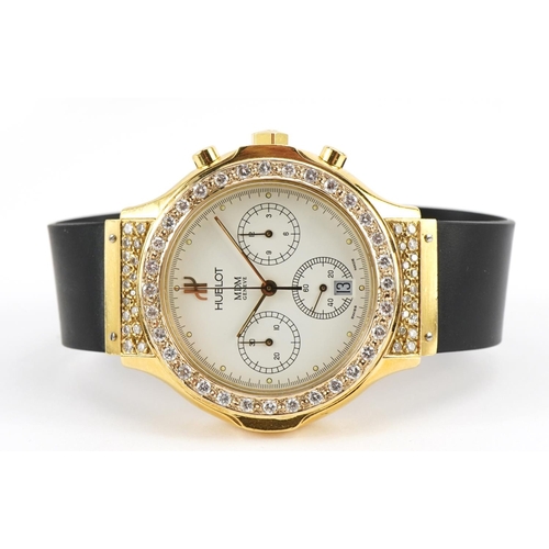 2045 - Hublot, 18ct gold and diamond Hublot MDM 1621.3 wristwatch, reference 251132, with black rubber stra... 