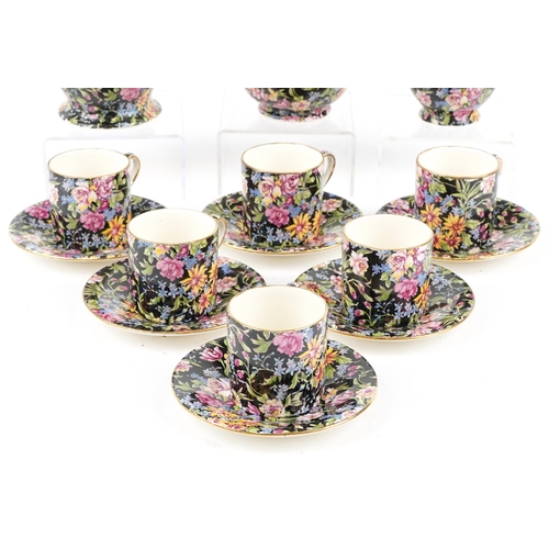 388 - Royal Winton six place chintz coffee service comprising coffee pot, six coffee cans with saucers, mi... 