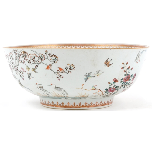 10 - Chinese Mandarin porcelain punch bowl hand painted in the famille rose palette with birds of paradis... 
