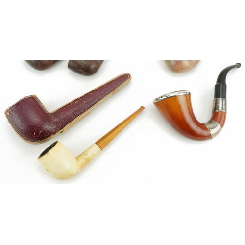 245 - Victorian smoking pipes, four with silver mounts including a pair by G B D housed in a fitted tooled... 