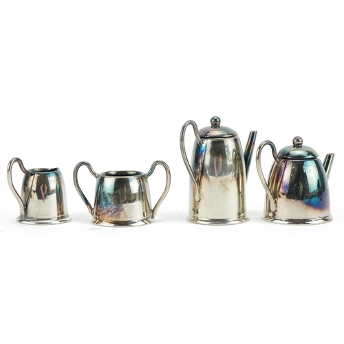 225 - Bishton's, Elizabeth II silver doll's house five piece tea and coffee set with tray, Birmingham 1954... 