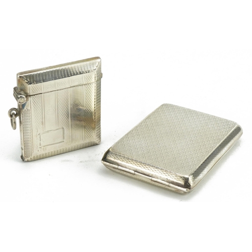 368 - Art Deco silver vesta with engine turned decoration and a silver match case with engine turned decor... 