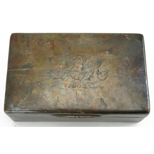 515 - Walker & Hall, Edwardian silver cigar box, London 1902, 4.5cm H x 13.5cm W x 8.5cm D, 244.8g